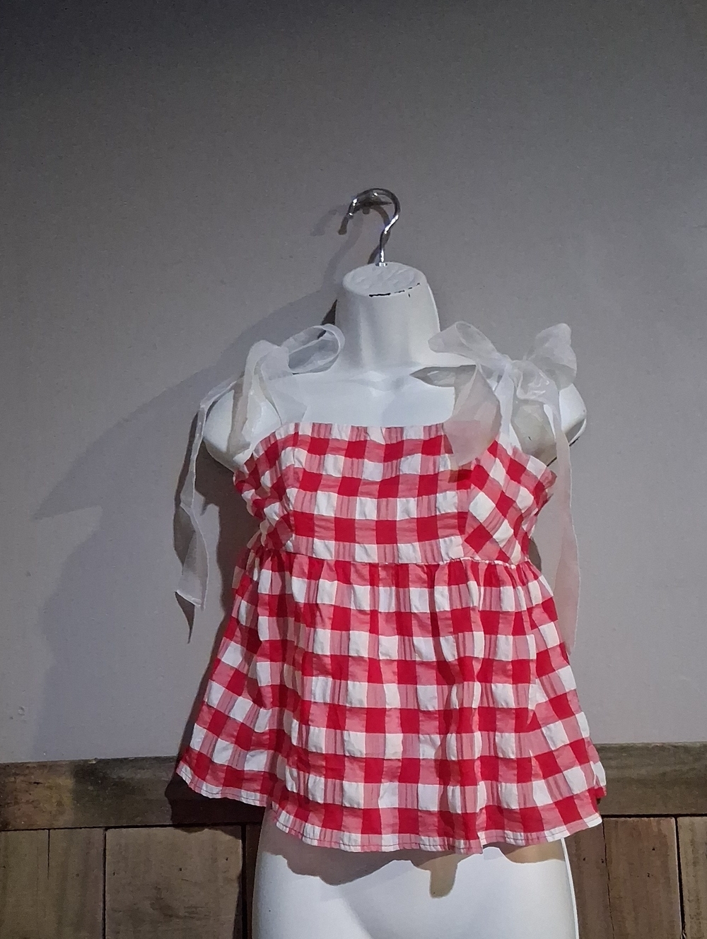 Topshop Red and White Gingham Tie-Strap Tank